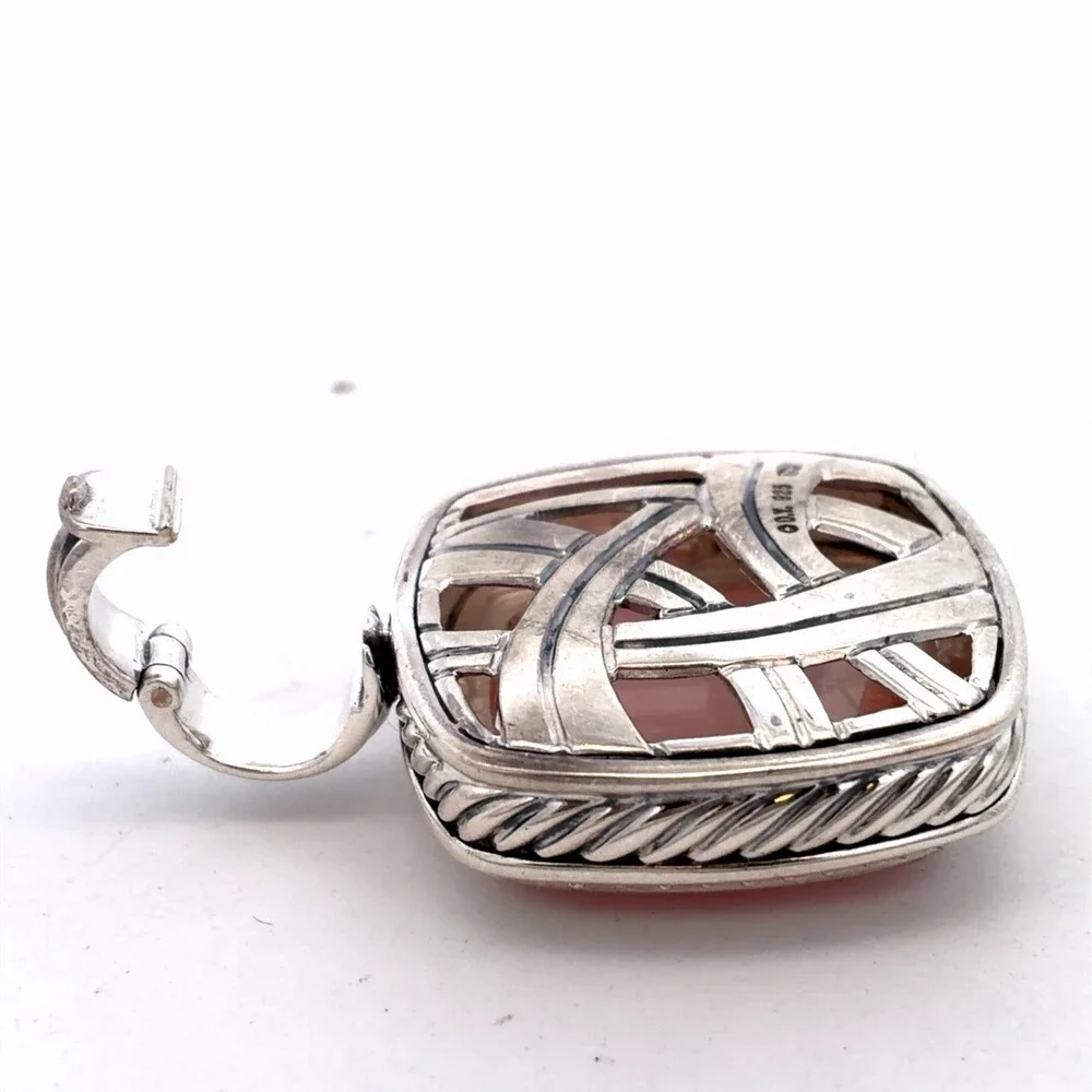 David Yurman Sterling Silver Albion Pink Mother Of Pearl Diamond Halo Pendant